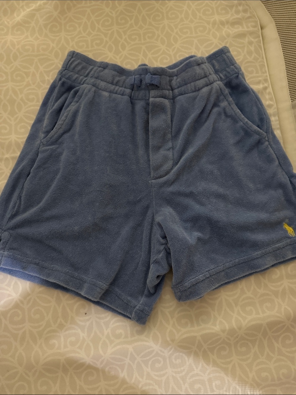 Ralph Lauren Light Blue Terry Cloth Kids Shorts with Yellow Polo Logo